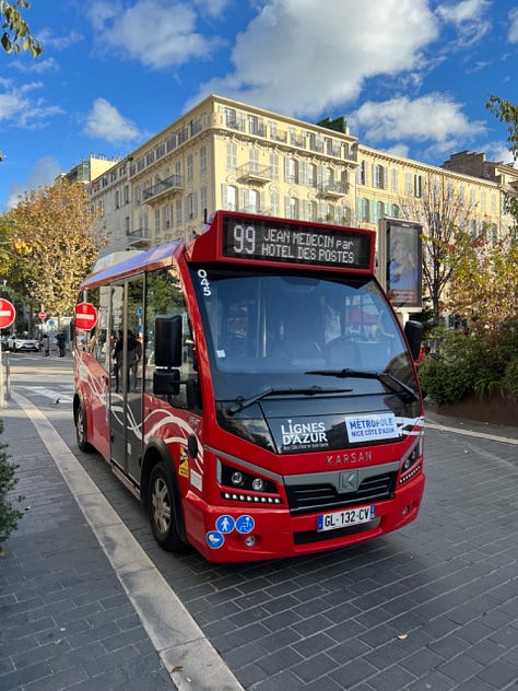 Images of a tram car, a bi-directional cycle path, and a neighbourhood bus
