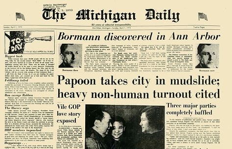 two photos of John Lennon and Yoko Ono; front page of a newspaper