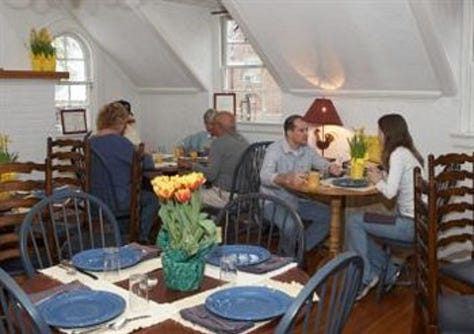 breakfast room, view of street scene, en suite room, fireplace, cozy bed
