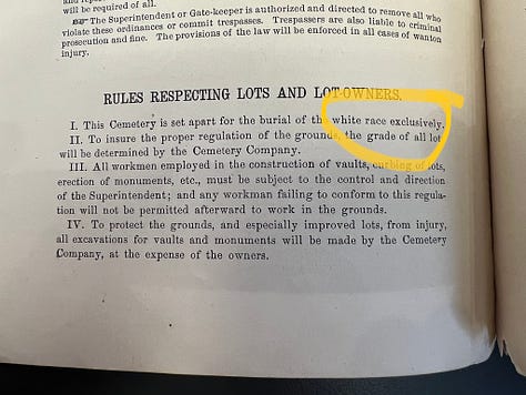 Selected pages from the Cave Hill Cemetery Bylaws