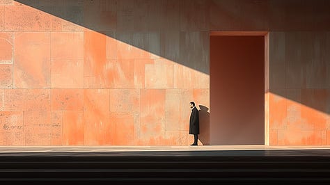 A monochromatic image of a person leaning against a brick wall, with the wall's texture and shadows sharply defined