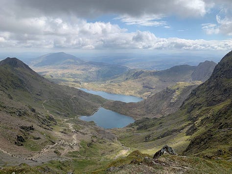 scenic views of natur and the hillside on snowdon, north wales