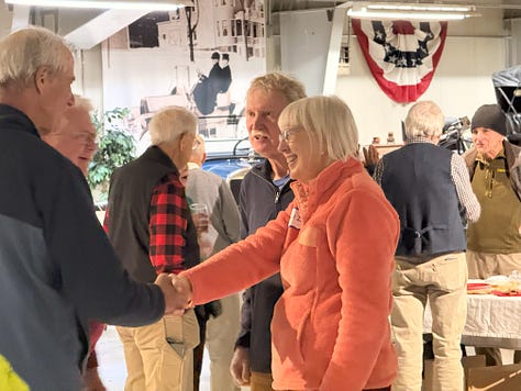 Photos of people socializing at a museum event filled with antique cars