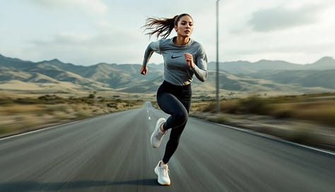 Masterpiece Nike commercial, a female model is running with nike sports wear and nike sneakers, in high speed