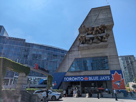 3 images of Rogers Centre (formerly SkyDome) in Toronto, Canada.