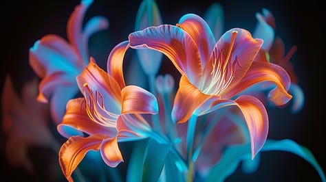holographic and glowing flowers with cinematic lighting