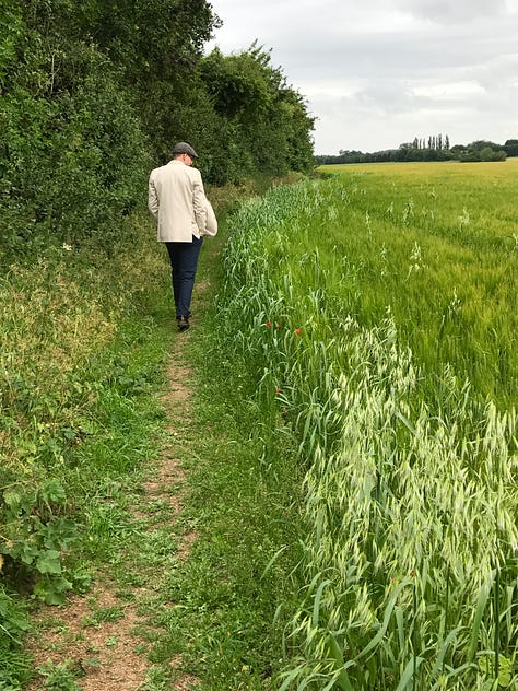 The fields around "Lark Rise" and footpaths leading to St Mary's Church.