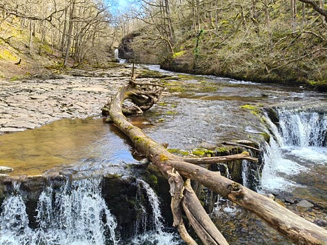 waterfalls of bannau brychieniog on a sunny day
