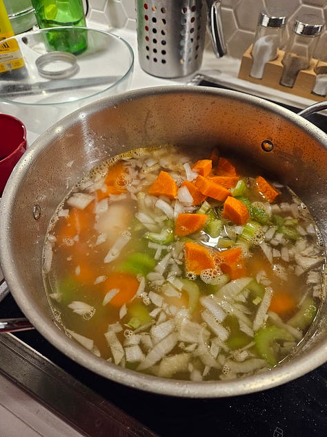 three photos of chicken soup