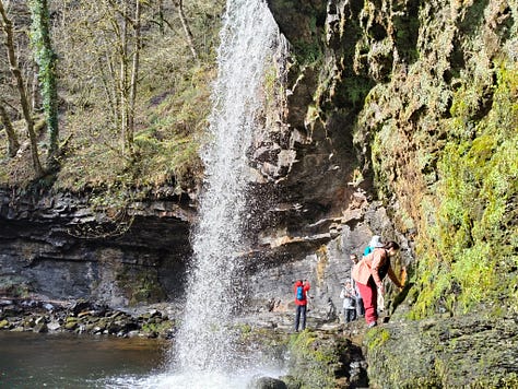 waterfalls of bannau brychieniog on a sunny day