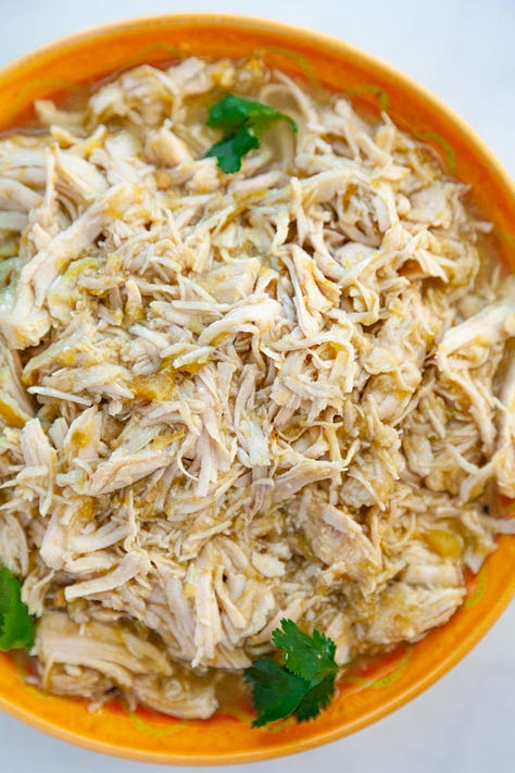 salad, shredded chicken and mashed potatoes