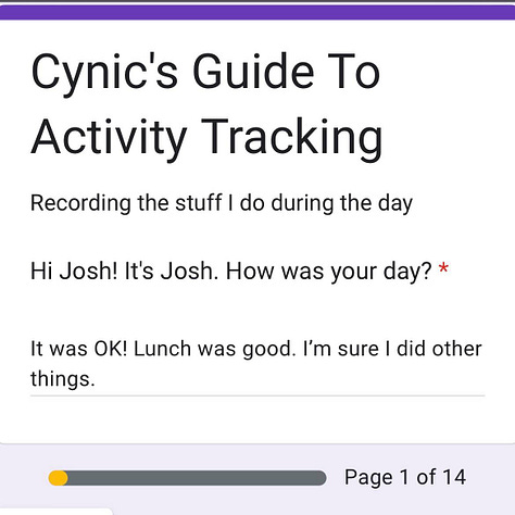 Images of a Google form asking questions about activity tracking.