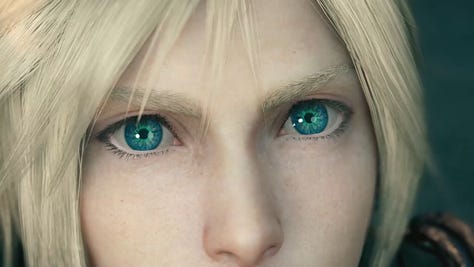 Several instances of a closeup on Cloud's eye(s) in connection to a memory.