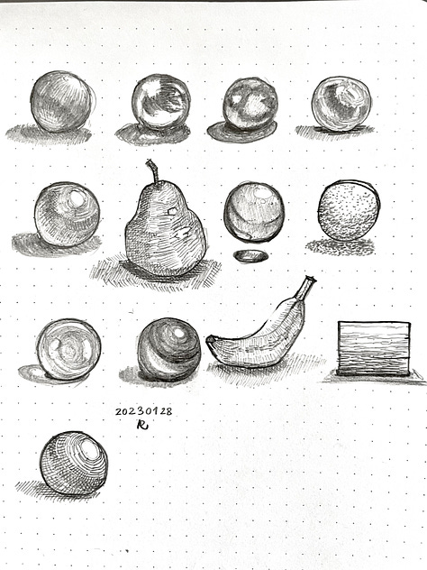 Various sketch of figures, proportion, and materials