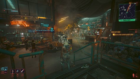 Screenshots of Cyberpunk 2077: Phantom Liberty, dialogue and landscape shots.