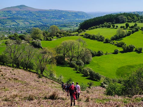 hill walking in wales in the sunshine