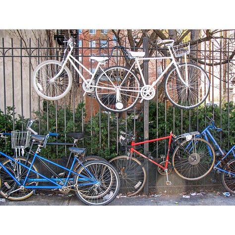 Bicycles Locked to poles and railings