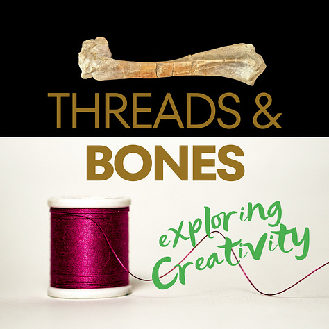 Three logos: The Vibrancy Society, Dragonfly Pilates & Movement, Threads & Bones exploring creativity