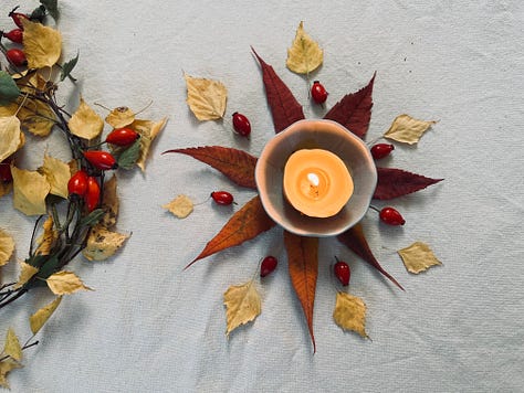 Autumn leaves, crafts on table with colourful leaves