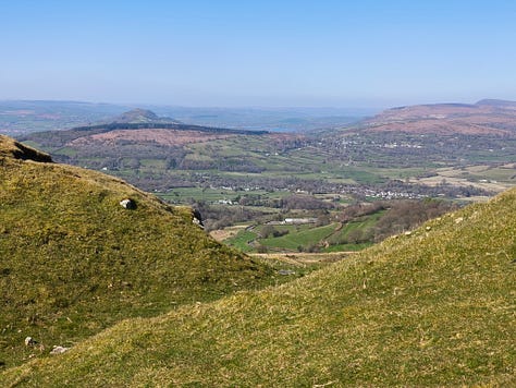 mountain scenery in Bannau Brychieniog Brecon Beacons on a sunny day