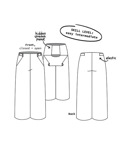 Pants Sewing pattern with adjustable waistband details