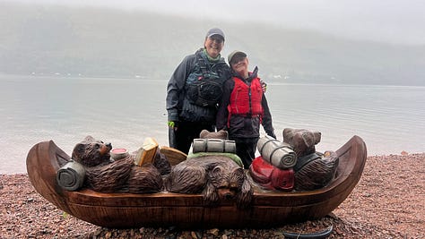 The wild camp site on the banks of Loch Lochy. Sarah and Eve rest in the shelter whilst I make a cup of tea!