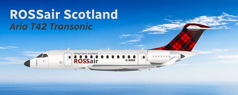 The current ROSSair Scotland fleet: 1) Aria T42 Transonic, 2) Aria T102 Transonic, 3) Aria V42 eVTOL, 4) Aria V42qc eVTOL Combi, 5) Aria V12c eVTOL Combi Air Ambulance, 6) ATR 42, 7) ATR 72, 8) Britten-Norman Islander, 9) de Havilland DHC-6 Twin Otter.