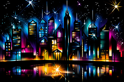 Blacklight cityscape style at different levels of stylize