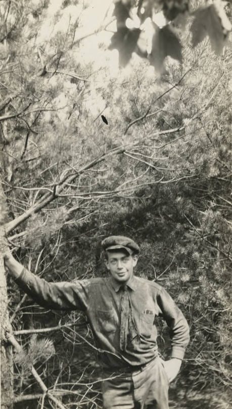 Black and white photos of Bob Marshall working in the wilderness during the 1930s