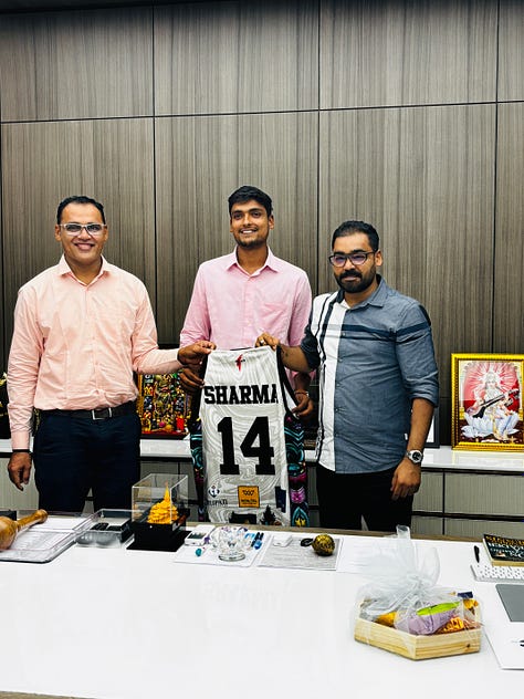 Surat Ultimate Basketball League 2024: Jersey revealing ceremony with the President of Surat District basketball Association Mr Jignesh Patil with the respective team Icon Players