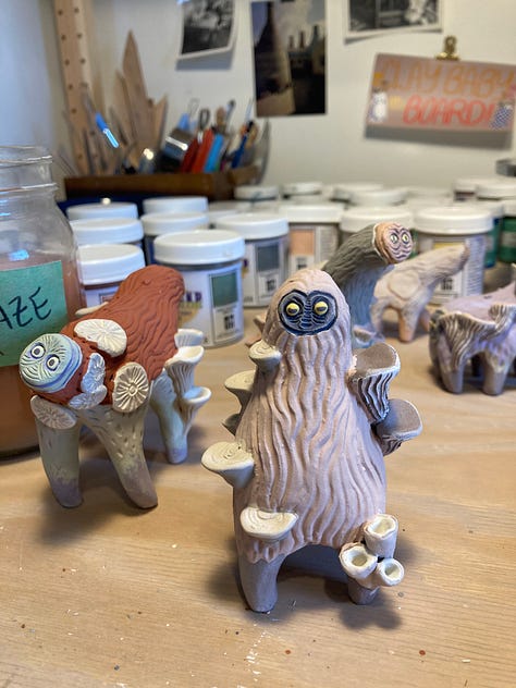 An assortment of Forest Creatures being glazed!