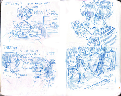 Comics about my stay in Madrid, Done with colored pencils.