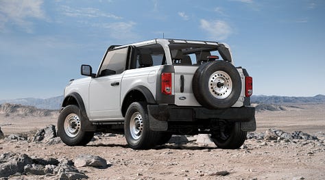 white ford bronco digital render pictured in a desert; from build your own configurator