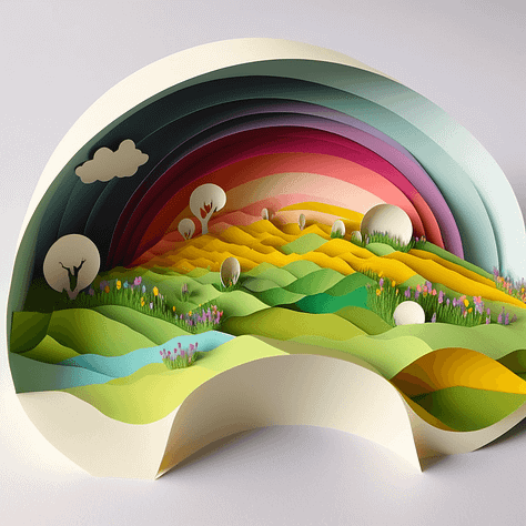 Layered paper: "The Starry Night" | Rainbow over a meadow | Star Wars spaceship battle
