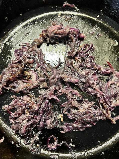 Onions cooking in stages