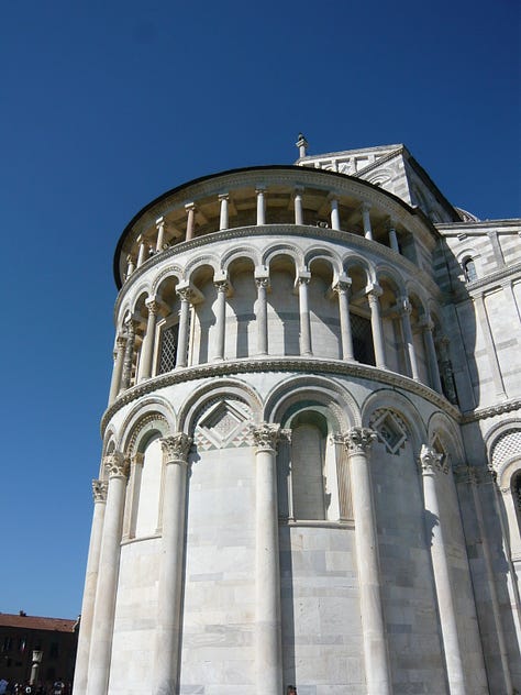 images of the Italian countryside, coastline, cityscape, art, and architecture, and a photo of the author.