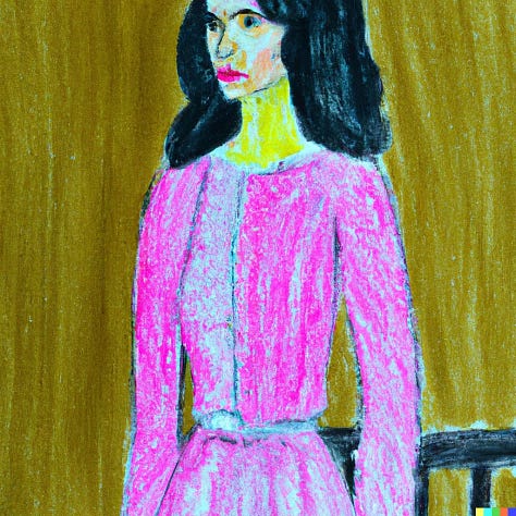 Pink and yellow sketches of courtroom drama