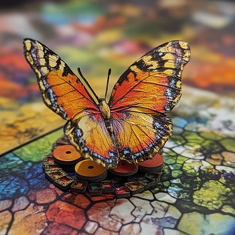 Butterfly, transformer, villager as a board game piece