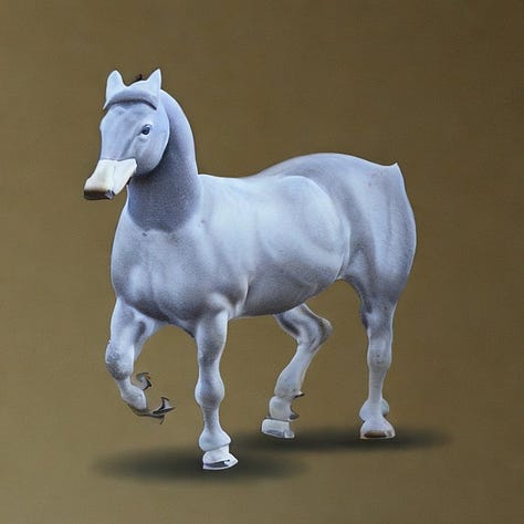 Simulated photographs of a horse that is also a duck