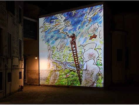 Foto di 3 delle opere in mostra alla Querini "Ilya and Emilia Kabakov ‘Between Heaven and Earth’. A tribute to Ilya Kabakov"