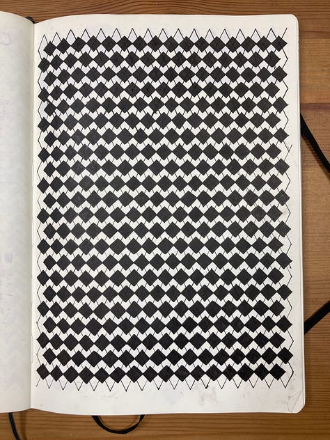 A series of nine drawings in black. Various patterns and marks. 