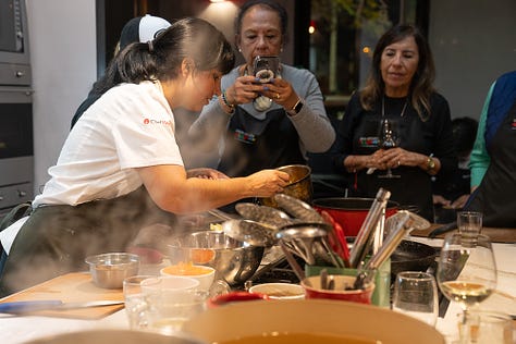 Nine images of Chef Arlette Eulert teaching, cooking, and smiling throughout her masterclass at Urban Kitchen