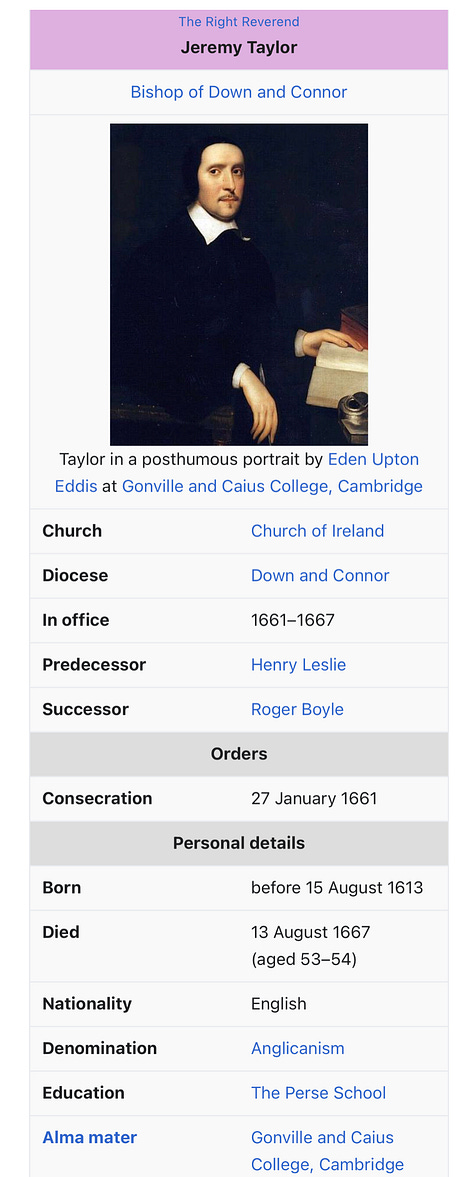 Wikipedia on Jeremy Taylor and Golden Grove