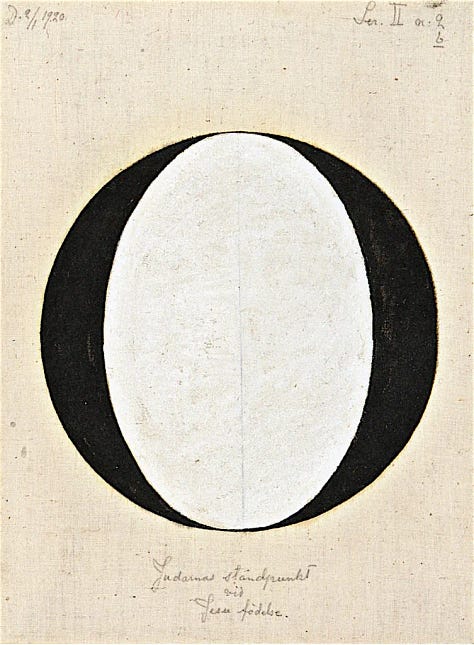 Circles divided into black and white parts. Starting picture is split vertically, while the others are distorted in various ways