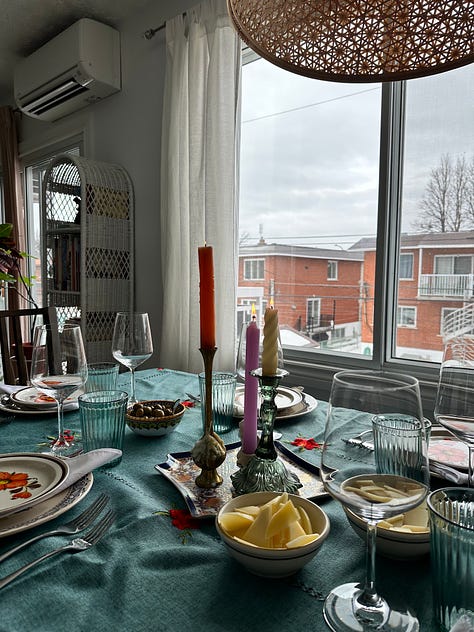 Different tablescapes from hosting meals at our place.