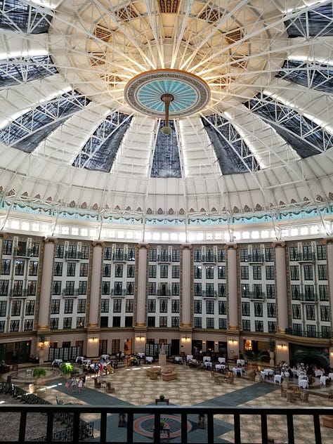 The West Baden Springs Hotel in French Lick, Indiana, the dome, the gardens, the hotel, the springs.