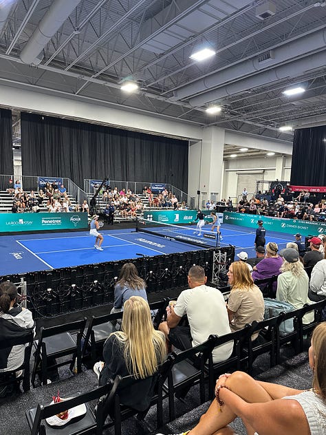 Pictures of pickleball courts at tournaments taken by the author