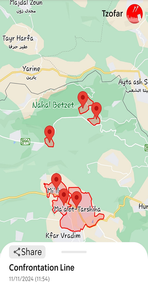 Screenshots showing missile/rocket attacks at author's location on Nov. 11, 2024