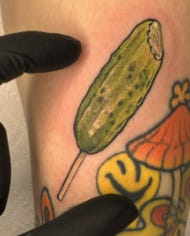 pickle print, keychain, tattoo