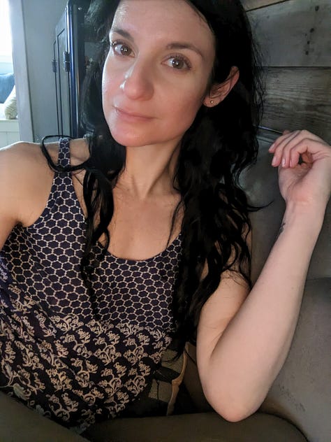 Brave woman with no makeup.